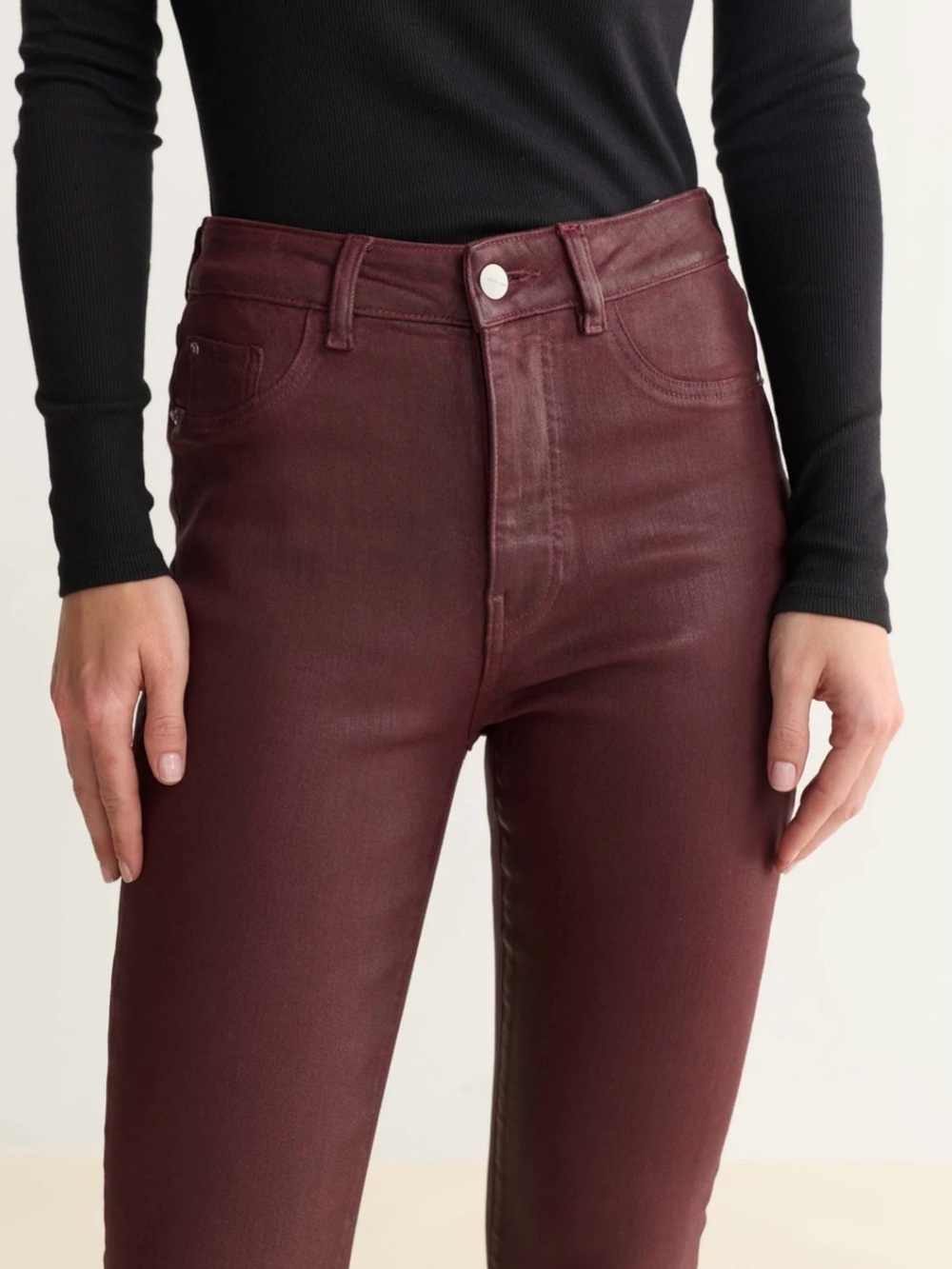 Los Angeles Denim Co - Coated skinny Jeans in Burgundy (lightly worn - size 26)